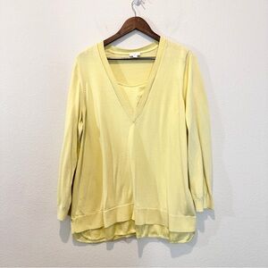 J.Jill Butter Yellow Layered Hem V Neck Sweater Soft Minimalist Spring 2X Easter
